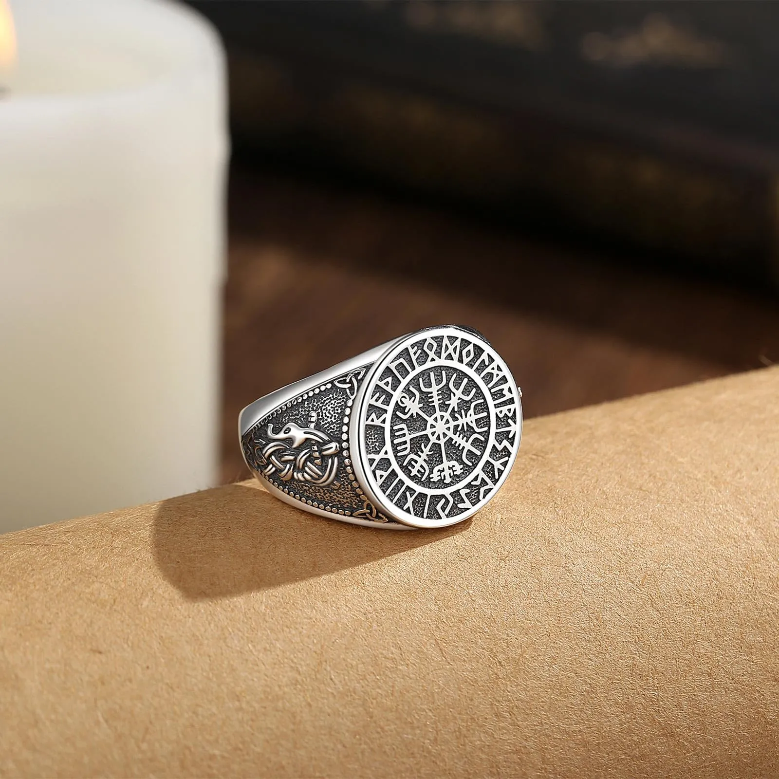 AEONSLOVE Anello Rune Vichinghe Regolabile Argento 925 Anello Vegvisir Vichingo per Uomo Donna Aperto Anelli Fascia Pollice Aperti Regolabili Gioielli Vichinghi Nordici - immagine 3