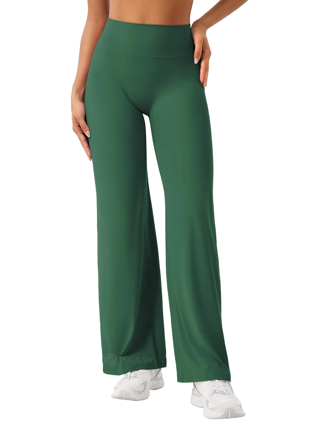 ZAAYO Leggings dritti da donna, senza cuciture, svasati, per yoga, palestra, verde scuro, S - immagine 1
