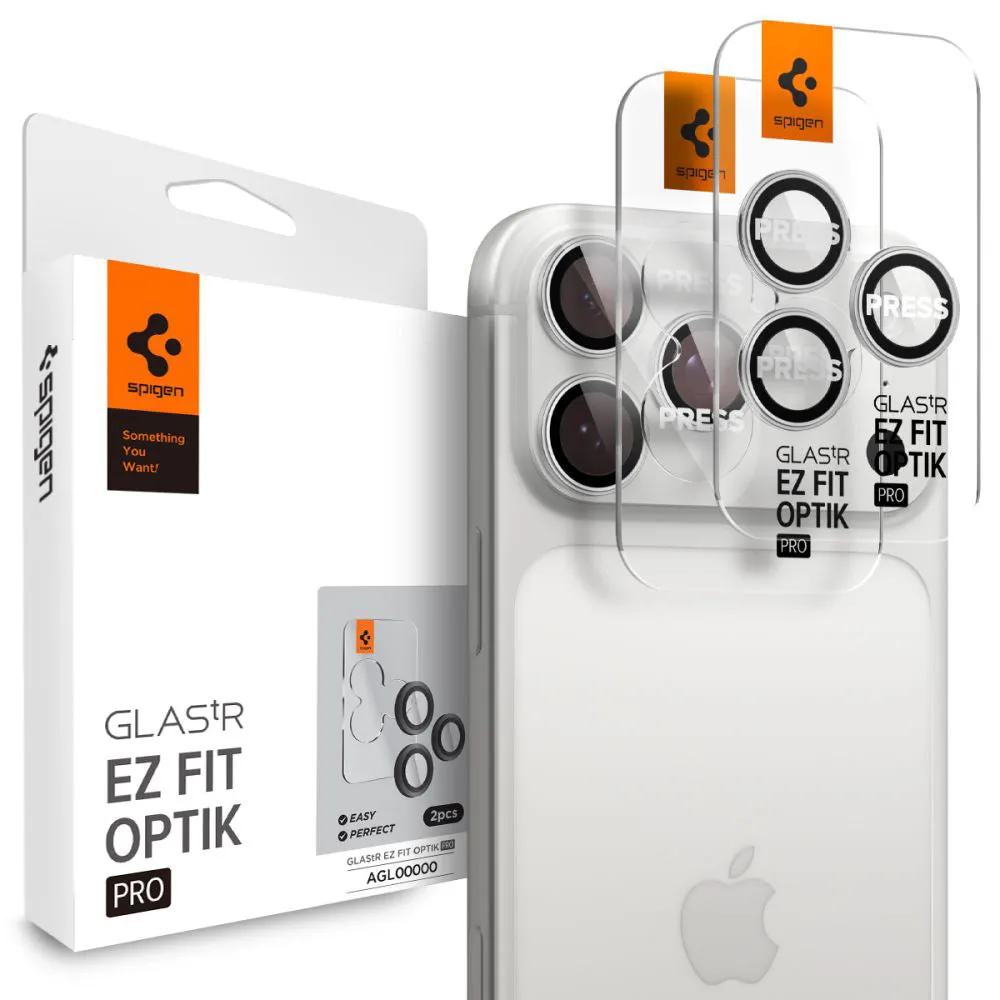 Pellicola Protettiva Posteriore Spigen GlastR EZ FIT Optik Pro per Apple iPhone 17 Pro Max / 17 Pro, Vetro Temperato, Set 2 pezzi, Argento - immagine 1