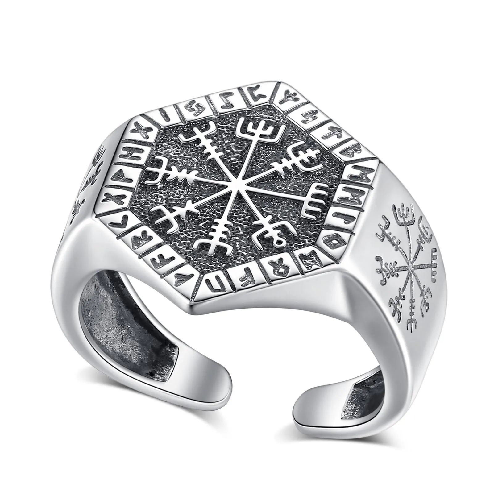 AEONSLOVE Anello Rune Vichinghe Regolabile Argento 925 Anello Vegvisir Vichingo per Uomo Donna Aperto Anelli Pollice Aperti Regolabili Gioielli Vichinghi Nordici - immagine 1