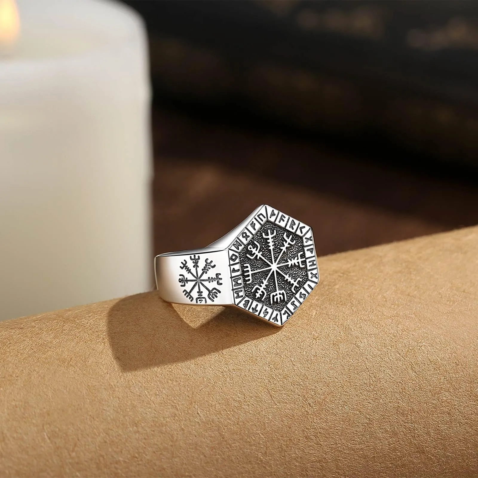 AEONSLOVE Anello Rune Vichinghe Regolabile Argento 925 Anello Vegvisir Vichingo per Uomo Donna Aperto Anelli Pollice Aperti Regolabili Gioielli Vichinghi Nordici - immagine 3