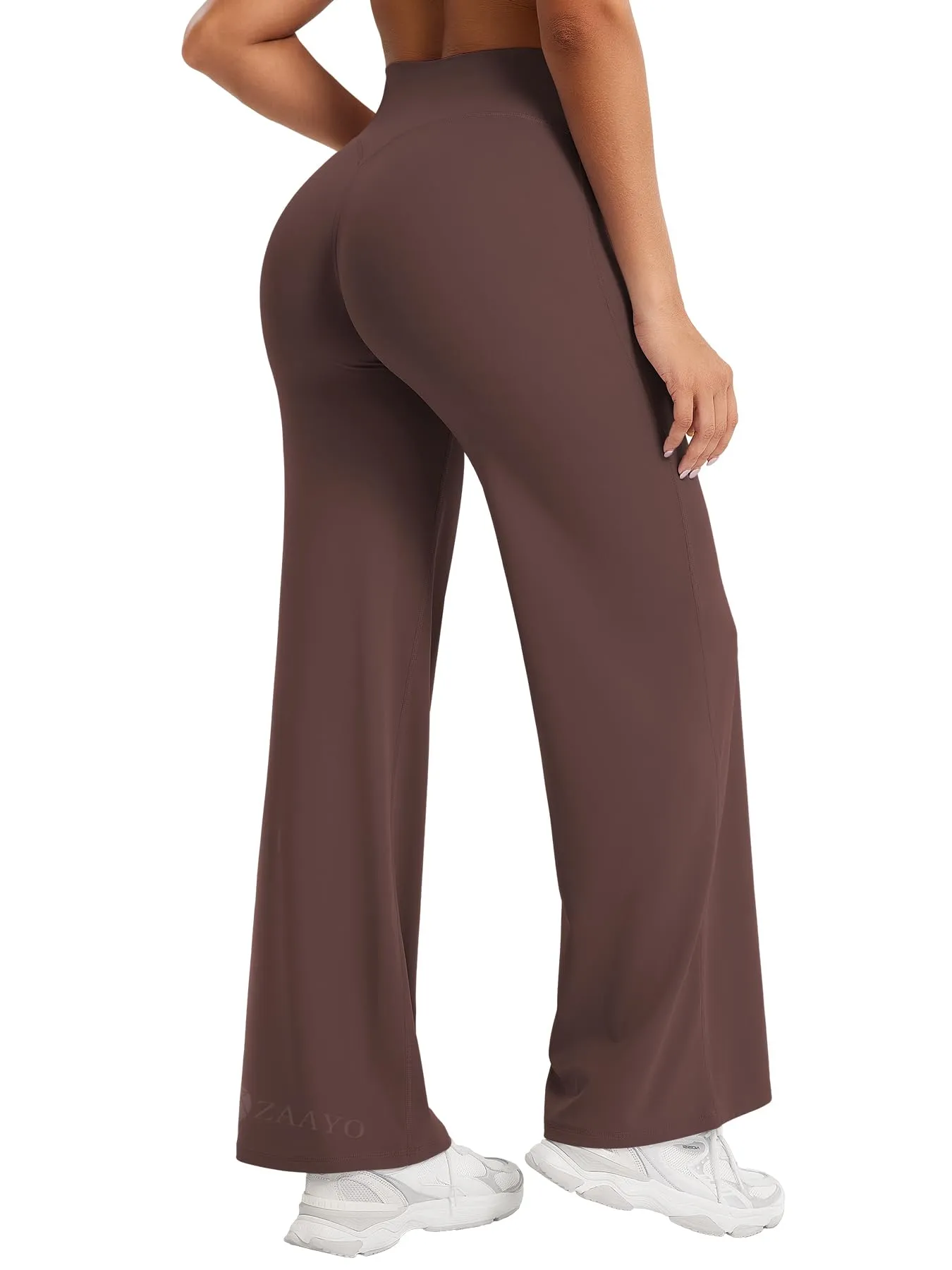 ZAAYO Leggings da donna dritti senza cuciture, a vita alta, svasati, per yoga, sport, yoga, palestra, yoga, pantaloni svasati, regolare/lunghi/extra lunghi, marrone prugna, M - immagine 2