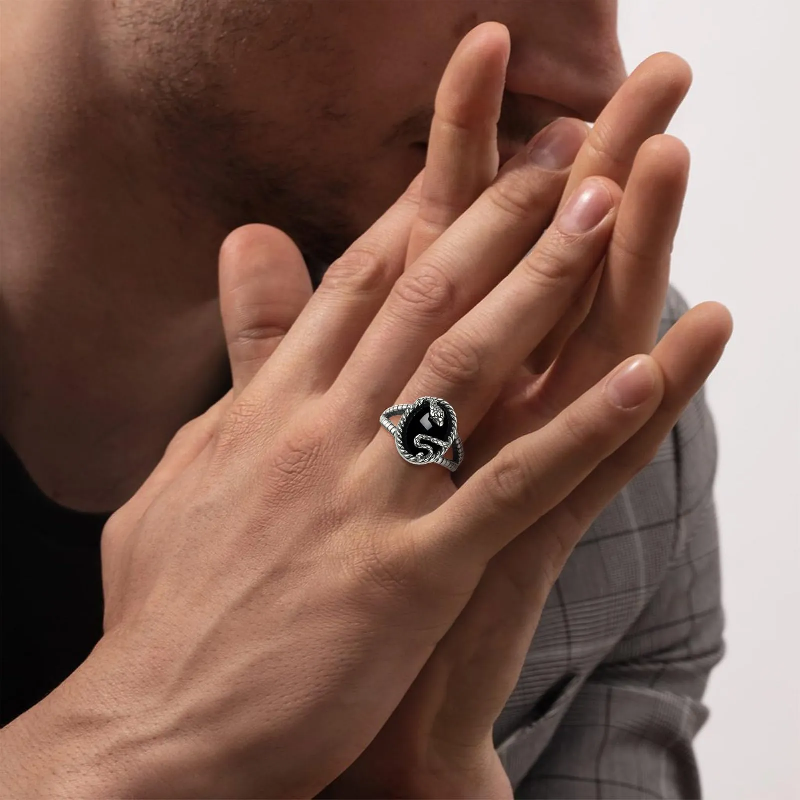 AEONSLOVE Anello Serpente Regolabile Argento 925 Anello Ossidiana Donna Aperto Anelli Aperti Regolabili Ragazze Gioielli Vichinghi Nordici Vintage - immagine 5