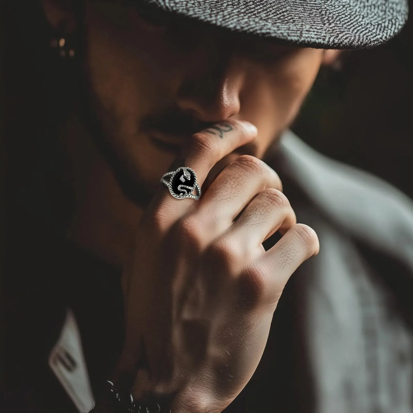 AEONSLOVE Anello Serpente Regolabile Argento 925 Anello Ossidiana Donna Aperto Anelli Aperti Regolabili Ragazze Gioielli Vichinghi Nordici Vintage - immagine 8