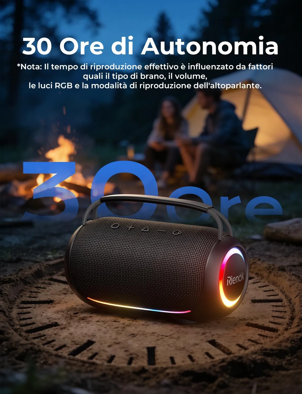 RIENOK Cassa Bluetooth Potente Portatile 80W Esterno Impermeabile IPX6 - immagine 4