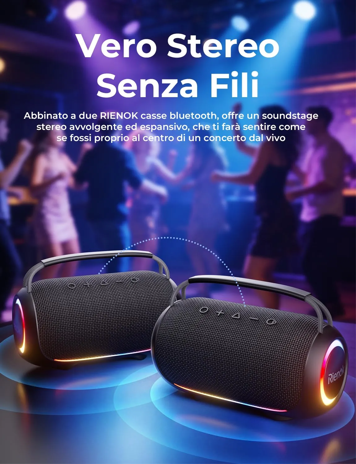 RIENOK Cassa Bluetooth Potente Portatile 80W Esterno Impermeabile IPX6 - immagine 6