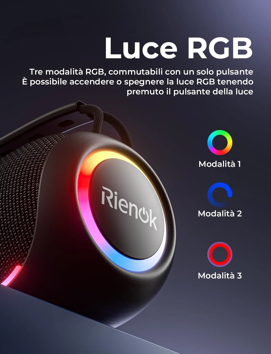 RIENOK Cassa Bluetooth Potente Portatile 80W Esterno Impermeabile IPX6 - immagine 7