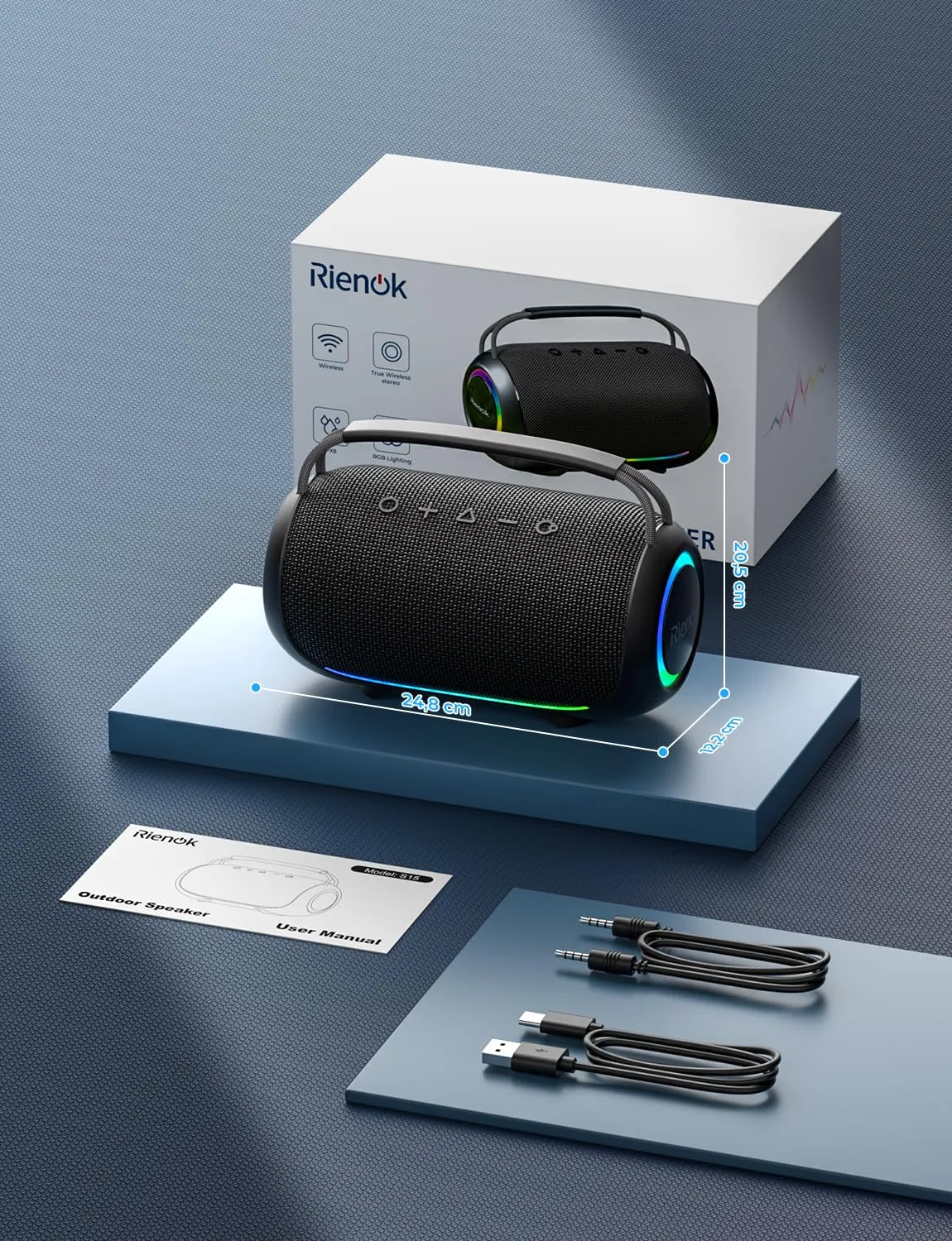 RIENOK Cassa Bluetooth Potente Portatile 80W Esterno Impermeabile IPX6 - immagine 11