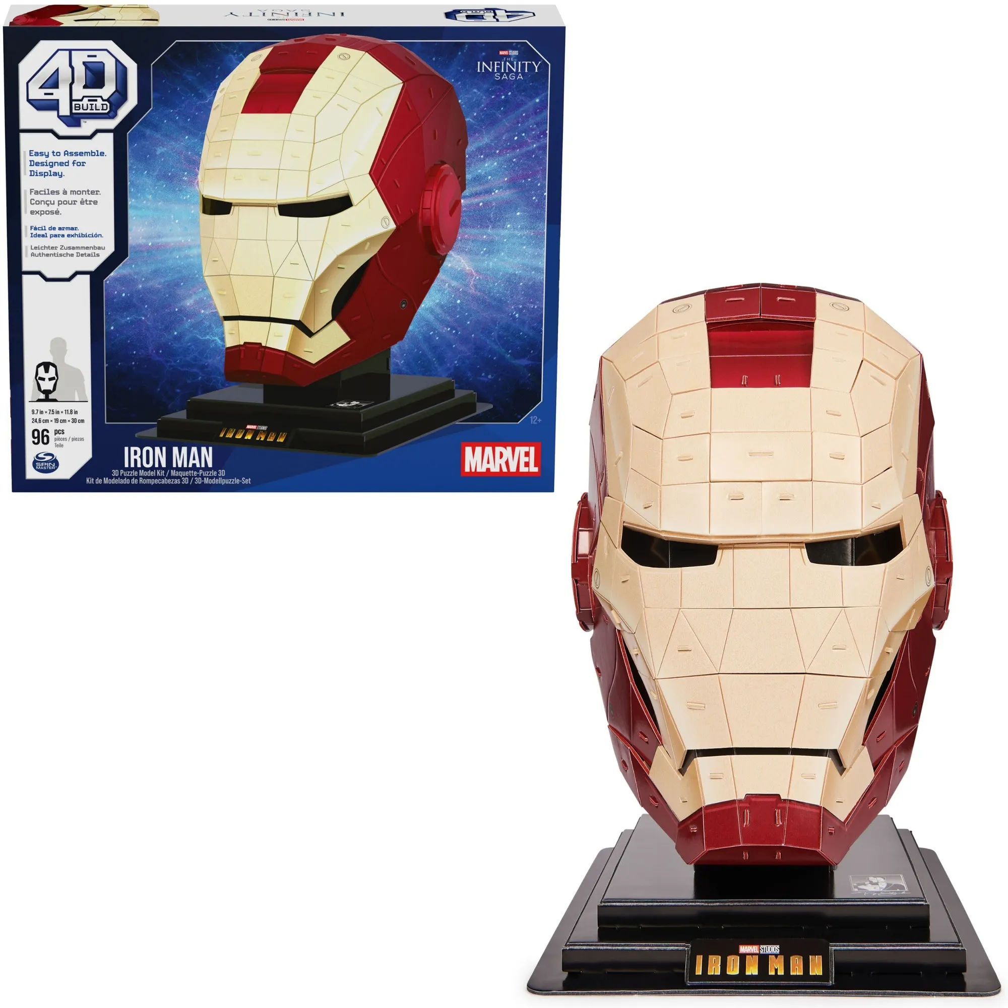 Kit di Modellismo 4D Marvel Iron Man - Puzzle 3D da 96 Pezzi Con Supporto, Elmo Decorativo da Tavolo per Adulti e Ragazzi, 12+ Anni - immagine 1