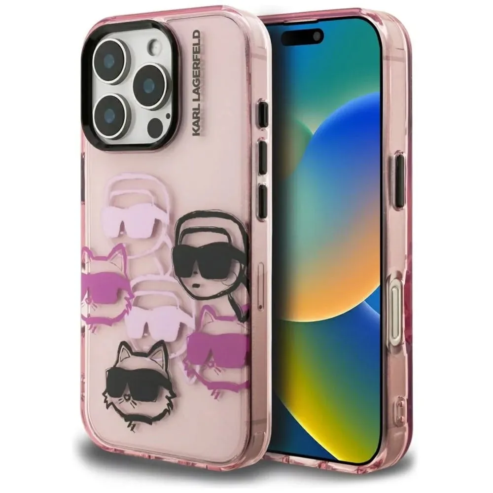 Custodia per Apple iPhone 16 Pro Max, Karl Lagerfeld, IML Luxury Multi Head Pattern, Rosa - immagine 1