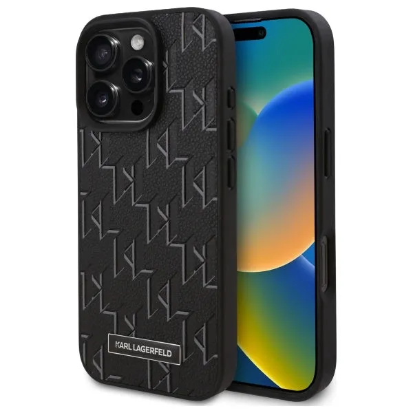 Custodia MagSafe per Apple iPhone 16 Pro Max, Karl Lagerfeld, Monogram Metal Logo, Nera - immagine 1
