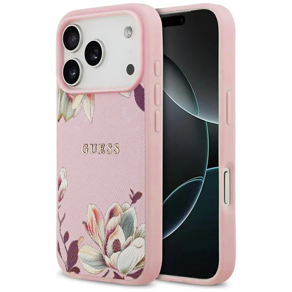 Custodia MagSafe per Apple iPhone 17 Pro, Guess, Grained Flowers, Rosa - immagine 1