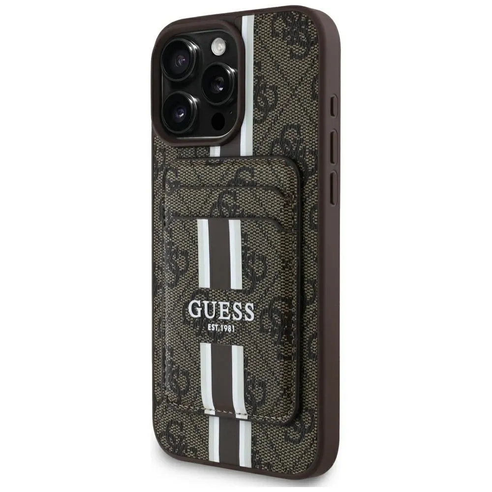 Custodia MagSafe per Apple iPhone 16 Pro Max, Guess, Cardslot 4G Stripes, Marrone - immagine 1