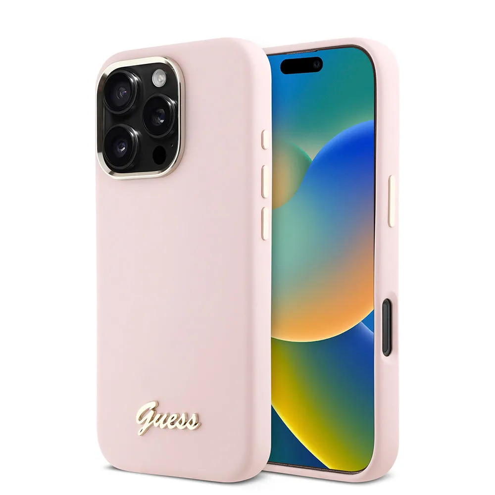 Custodia per Apple iPhone 16 Pro, Guess, Script Metal Logo & Frame, Rosa - immagine 1