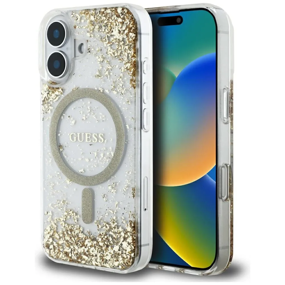 Custodia MagSafe per Apple iPhone 16, Guess, Resin Bottom Glitter, Dorata - immagine 1