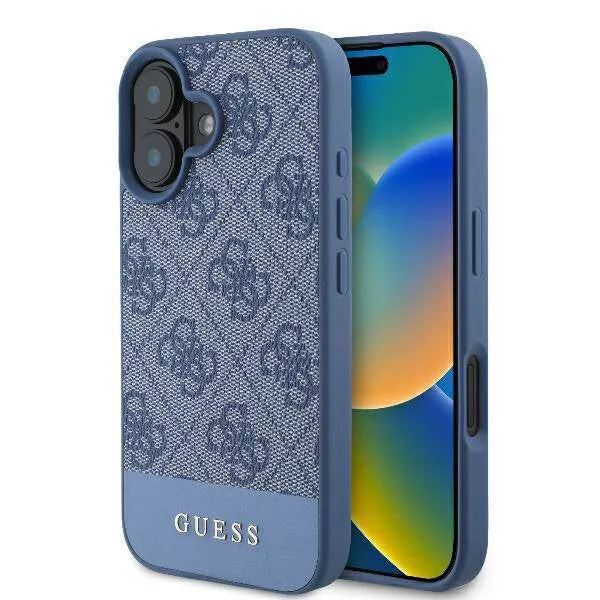 Custodia per Apple iPhone 16, Guess, 4G Bottom Stripe, Blu - immagine 1