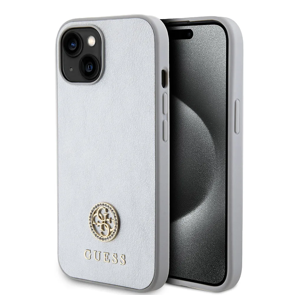 Custodia per Apple iPhone 15, Guess, Strass Metal Logo, Argento - immagine 1