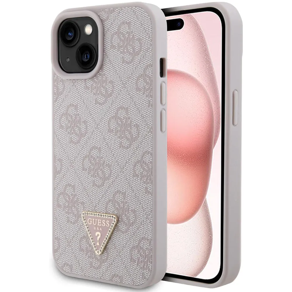 Custodia per Apple iPhone 15, Guess, 4G Triangle Strass, Rosa - immagine 1