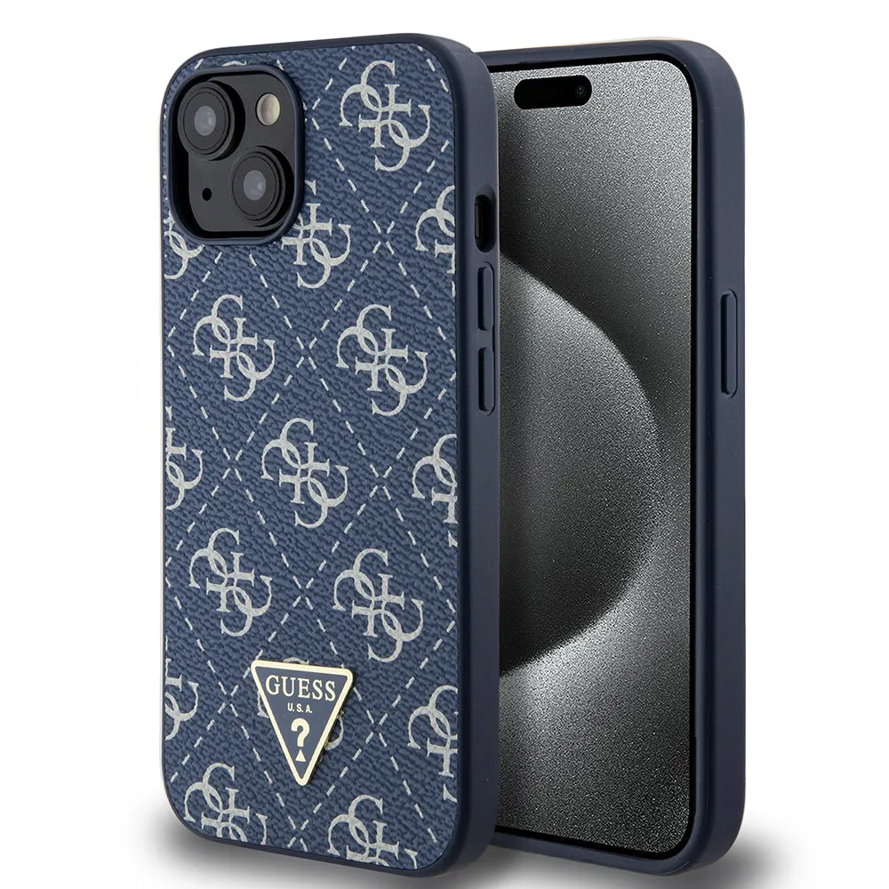 Custodia per Apple iPhone 15, Guess, 4G Triangle Logo, Blu - immagine 1