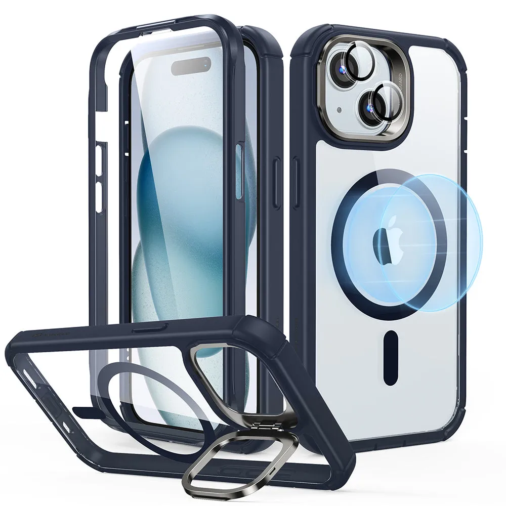 Custodia MagSafe per Apple iPhone 15 Plus, ESR, Armor Tough Kickstand, Blu Navy Trasparente - immagine 1