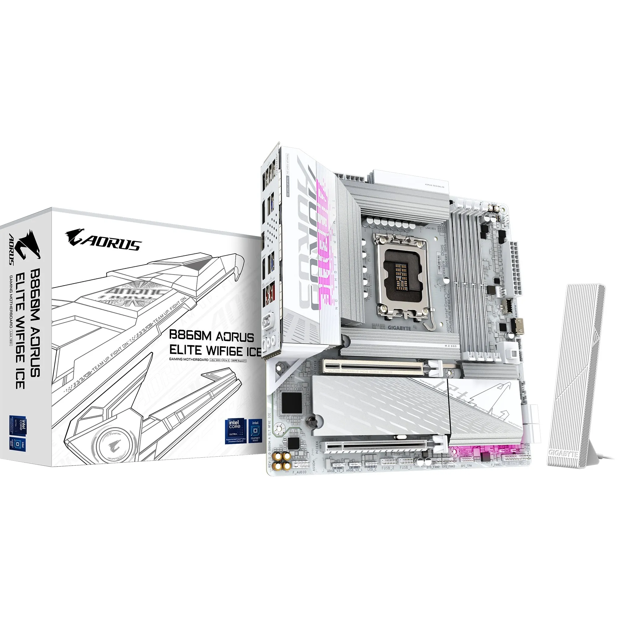 B860M AORUS ELITE WF6E ICE Scheda madre - CPU Intel Core Ultra, VRM a 12+1+2+1 fasi, fino a 9200MHz DDR5, 1xPCIe 5.0 + 2xPCIe 4.0 M.2, LAN 2,5 GbE, WIFI 6E, USB 4 - immagine 1