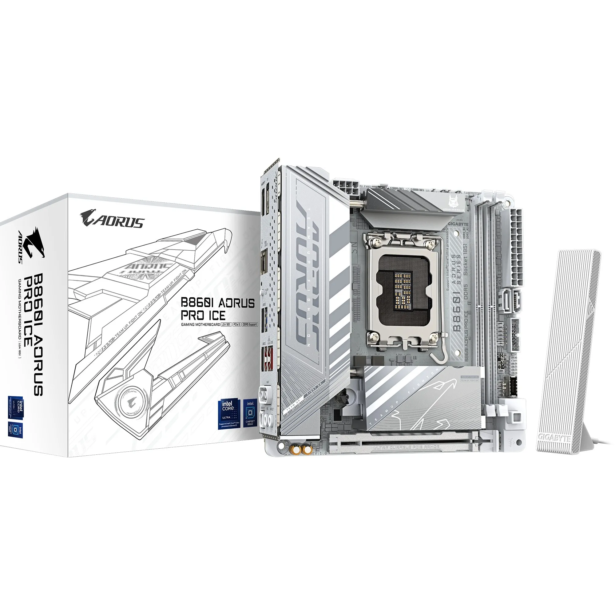 B860I AORUS PRO ICE Scheda madre - CPU Intel Core Ultra, VRM a 8+1+2+1 fasi, fino a 9200MHz DDR5, 1xPCIe 5.0 + 1xPCIe 4.0 M.2, LAN 2,5 GbE, WIFI 7, Thunderbolt 4 - immagine 1