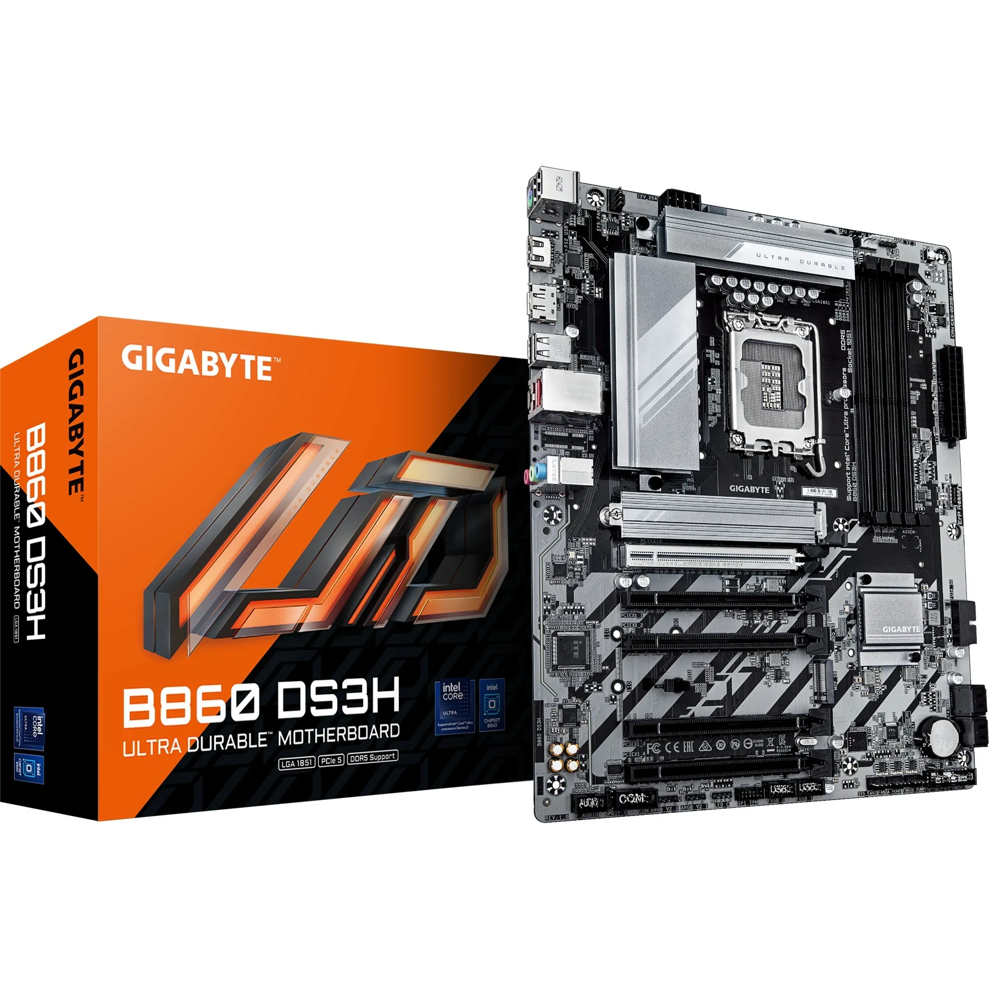 B860 DS3H Scheda madre - CPU Intel Core Ultra, VRM a 8+1+2+2 fasi, fino a 9066MHz DDR5, 1xPCIe 5.0 + 1xPCIe 4.0 M.2, LAN 2,5 GbE, USB 3.2 Gen 2x2 - immagine 1