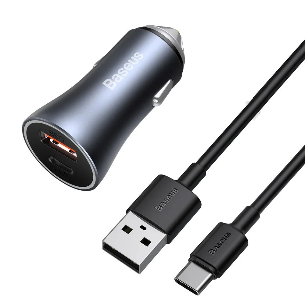 Caricabatterie da auto con cavo USB-C Baseus Golden Contactor, 40W, 5A, 1 x USB-A - 1 x USB-C, grigio TZCCJD-0G - immagine 1