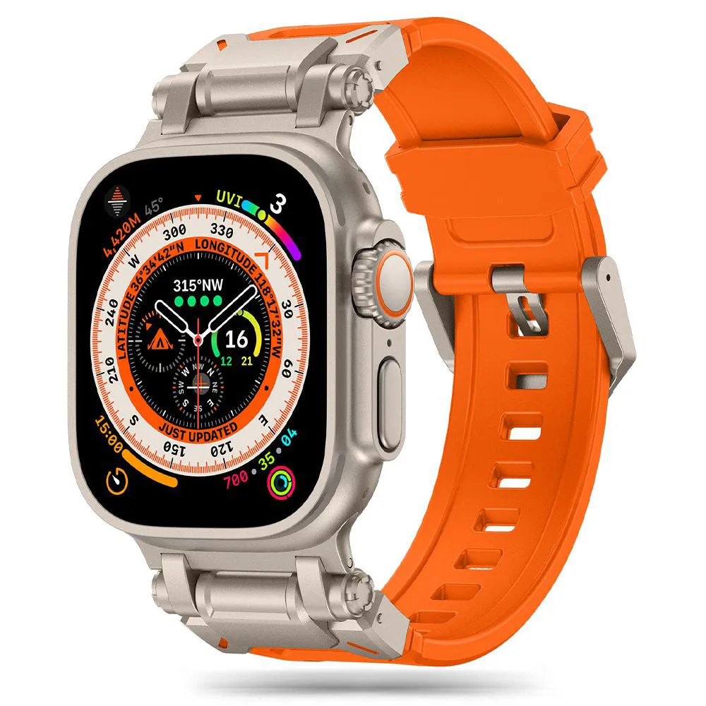 Cinturino Techsuit W064 per Apple Watch 49mm / 46mm / 45mm / 44mm / 42mm Series, Argento Arancione - immagine 1