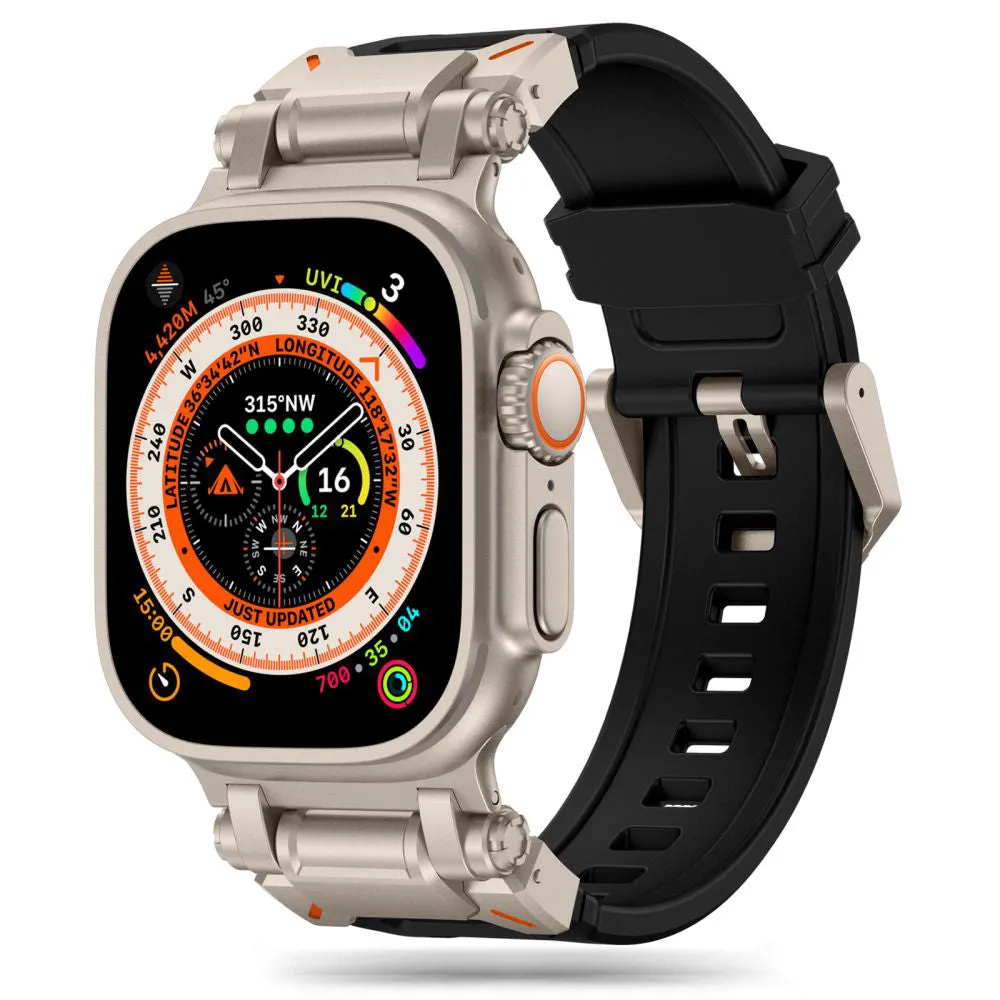 Cinturino Techsuit W064 per Apple Watch 49mm / 46mm / 45mm / 44mm / 42mm Series, Nero Argento - immagine 1