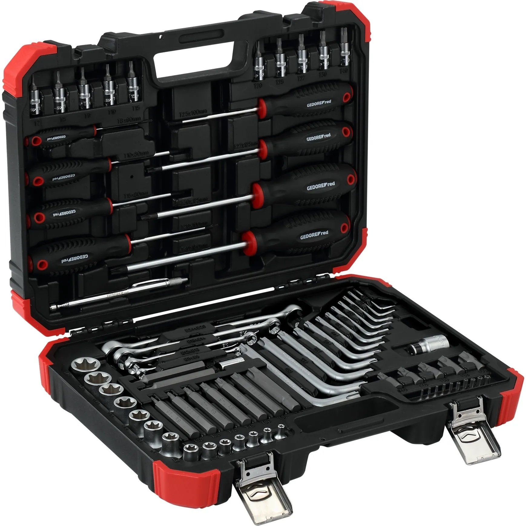 Set di utensili per viti esagonali rosso, 1/4" + 1/2", 75 pezzi, Set di strumenti - immagine 1