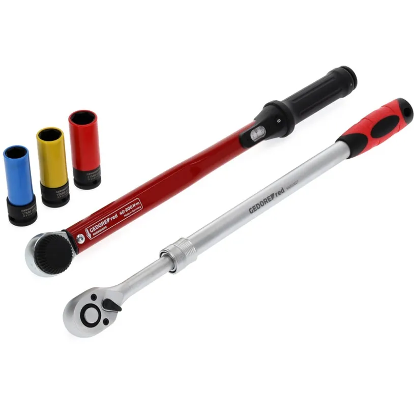 set per cambio ruote rosso, 5 pezzi, Chiave dinamometrica - immagine 1