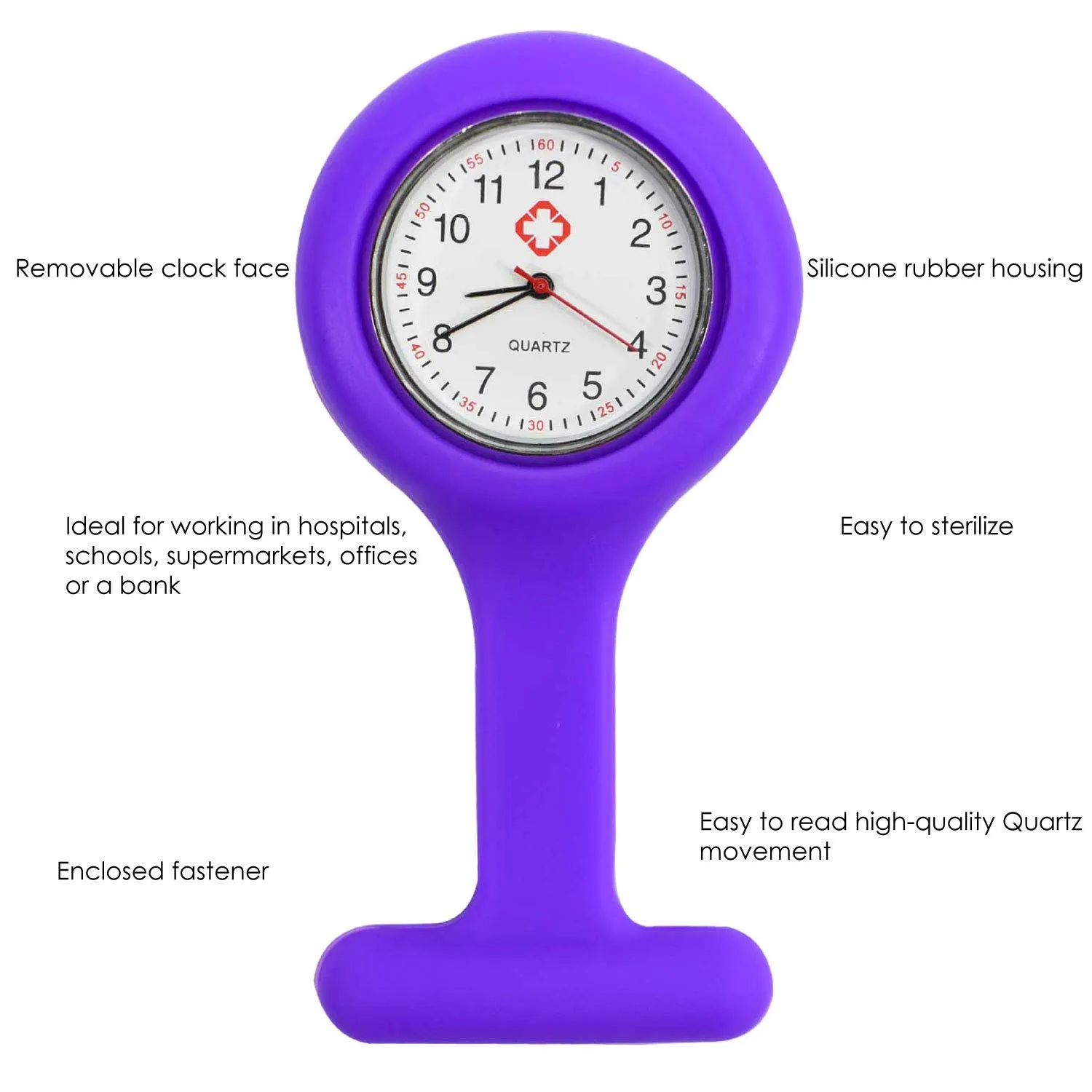 TRIXES Orologio da infermiere – Cinturino viola – Quadrante bianco - immagine 5