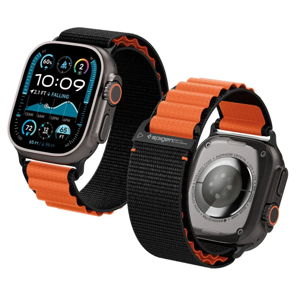 Cinturino Spigen WBF1 per Apple Watch 49mm / 46mm / 45mm / 44mm Series, Nero Arancione AMP10145 - immagine 1