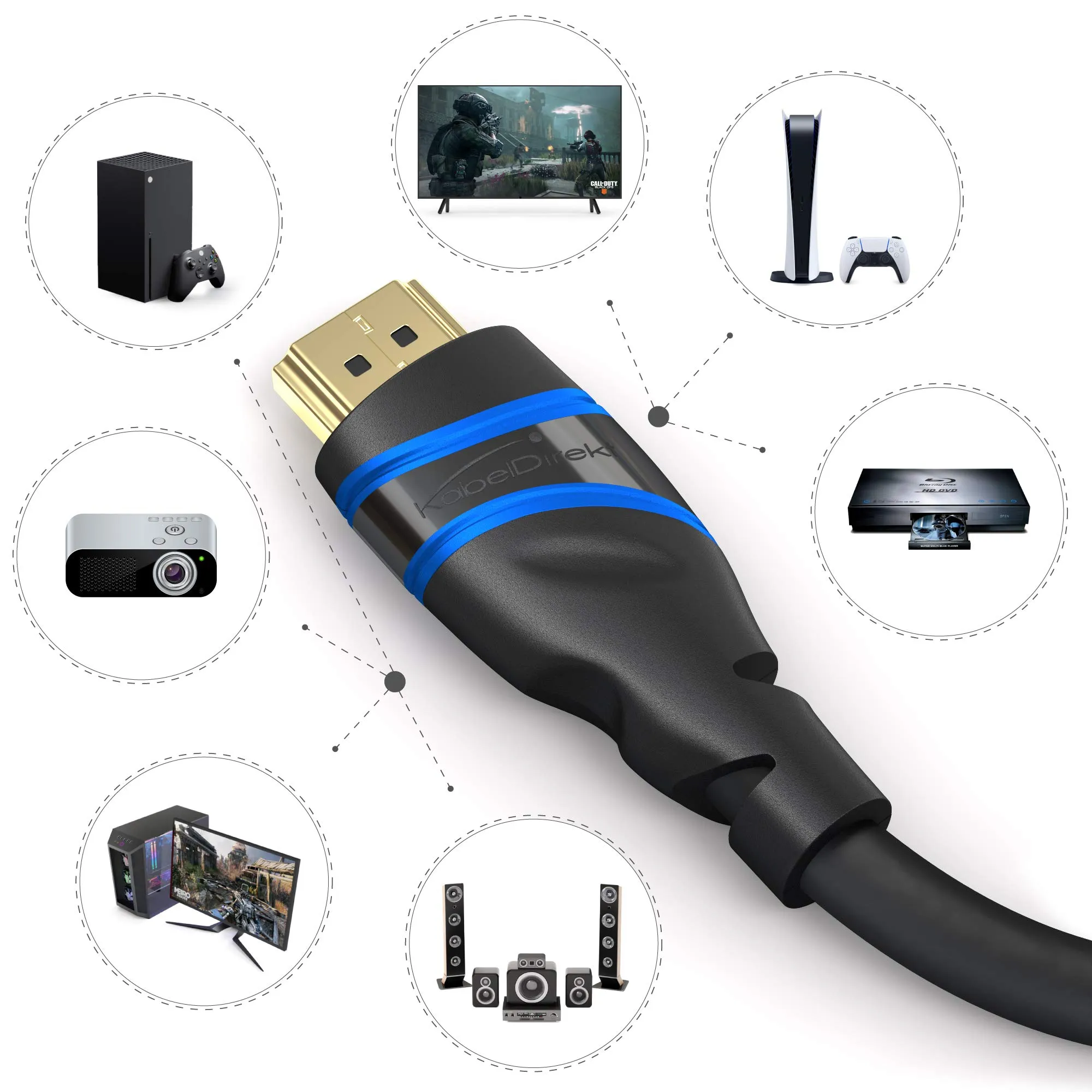 KabelDirekt – Cavo HDMI 2.1 10K & 8K – 3m, Nero-Blu, certificato - immagine 7