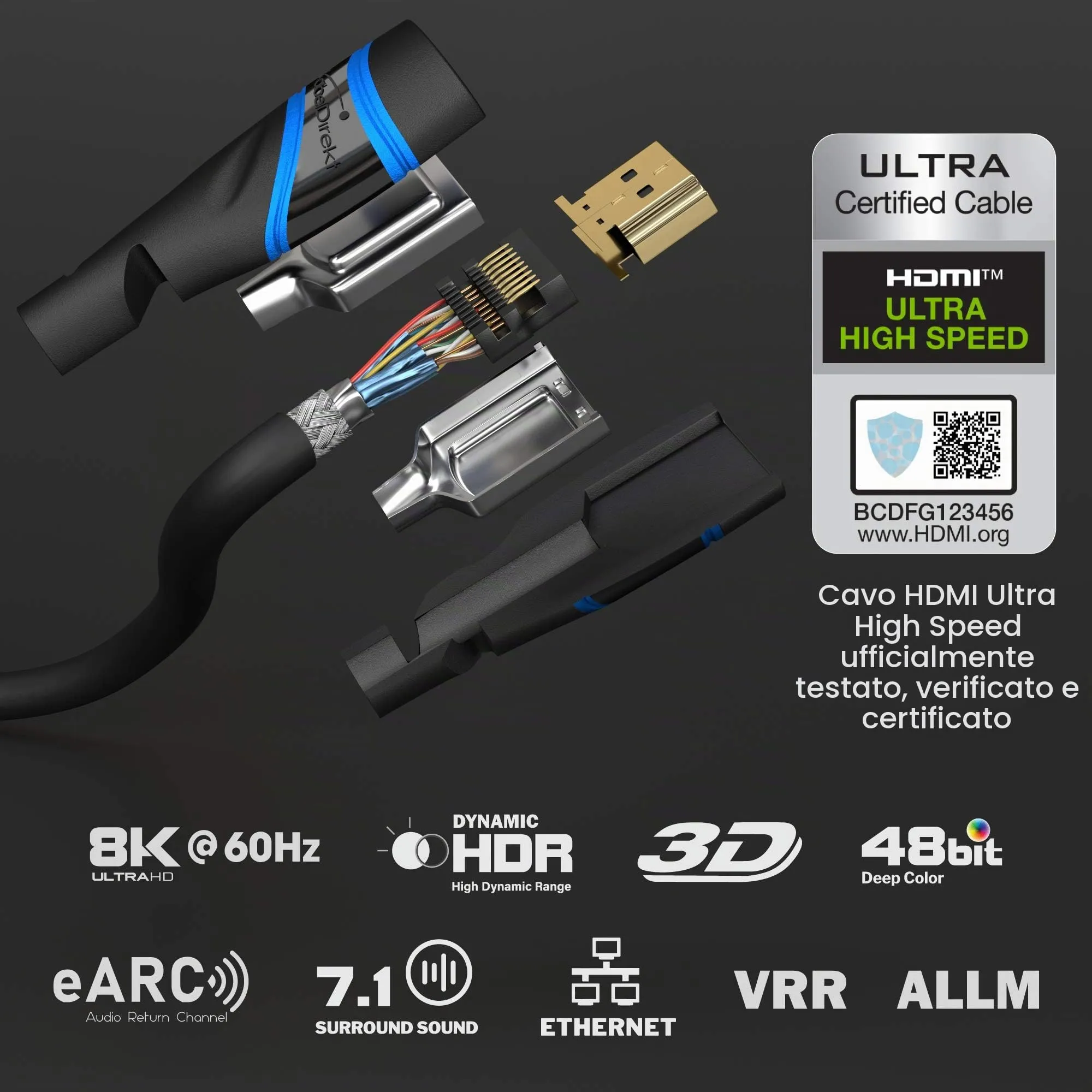 KabelDirekt – Cavo HDMI 2.1 10K & 8K – 2m, Nero-Blu, certificato - immagine 2