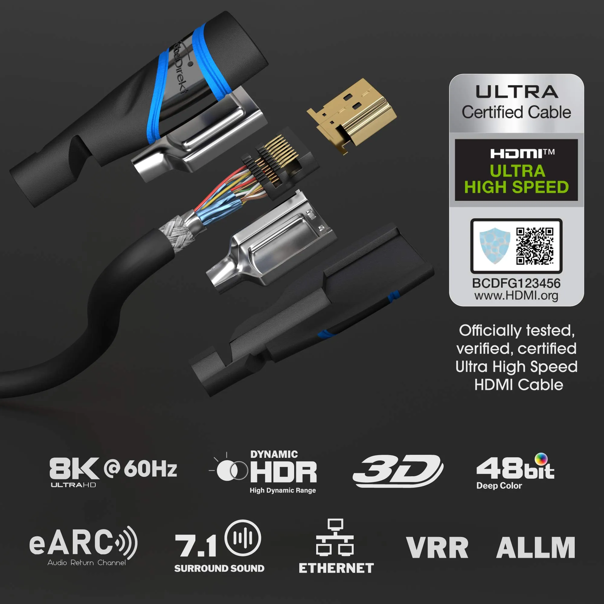 KabelDirekt – Cavo HDMI 2.1 10K & 8K – 4m, Nero-Blu, certificato - immagine 2