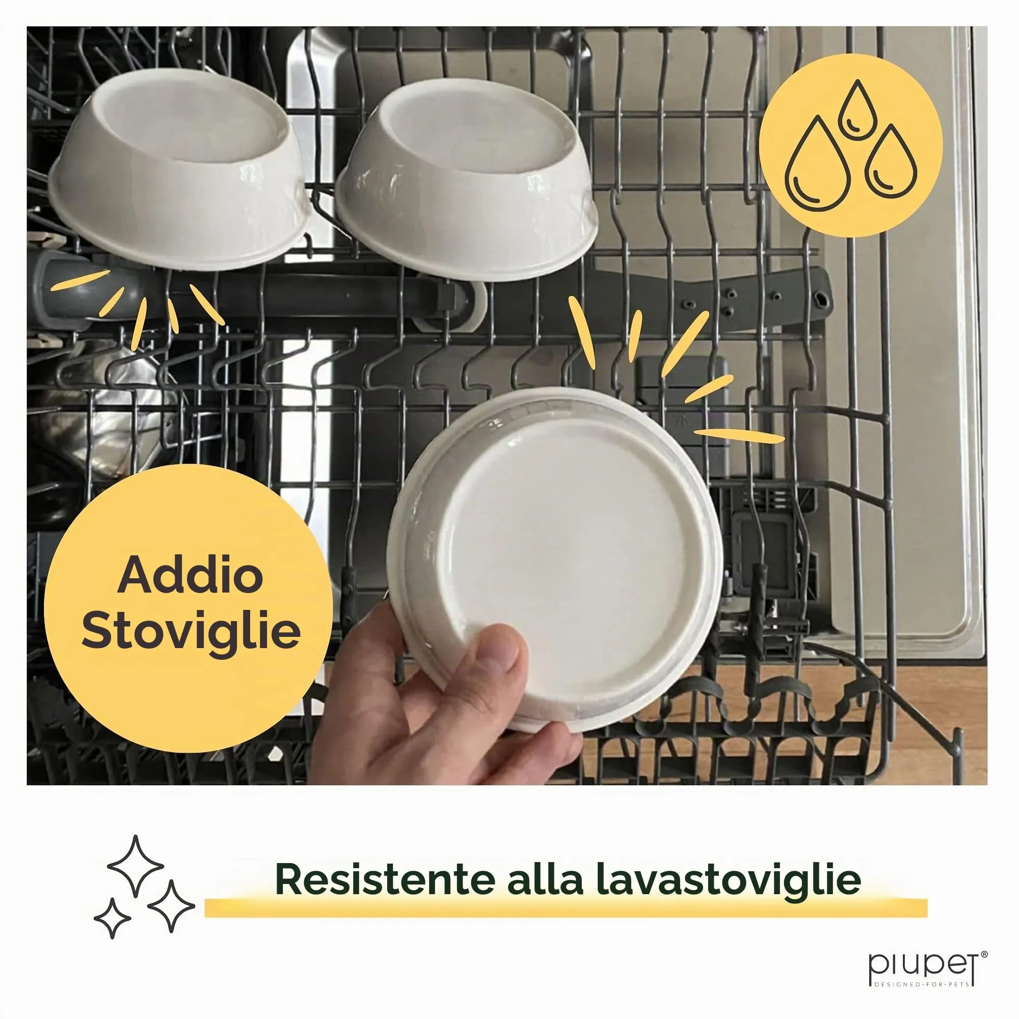 PiuPet® Set 3 Ciotole Rialzate per Gatti e Cani Piccoli, Ceramica - 250ml - immagine 3