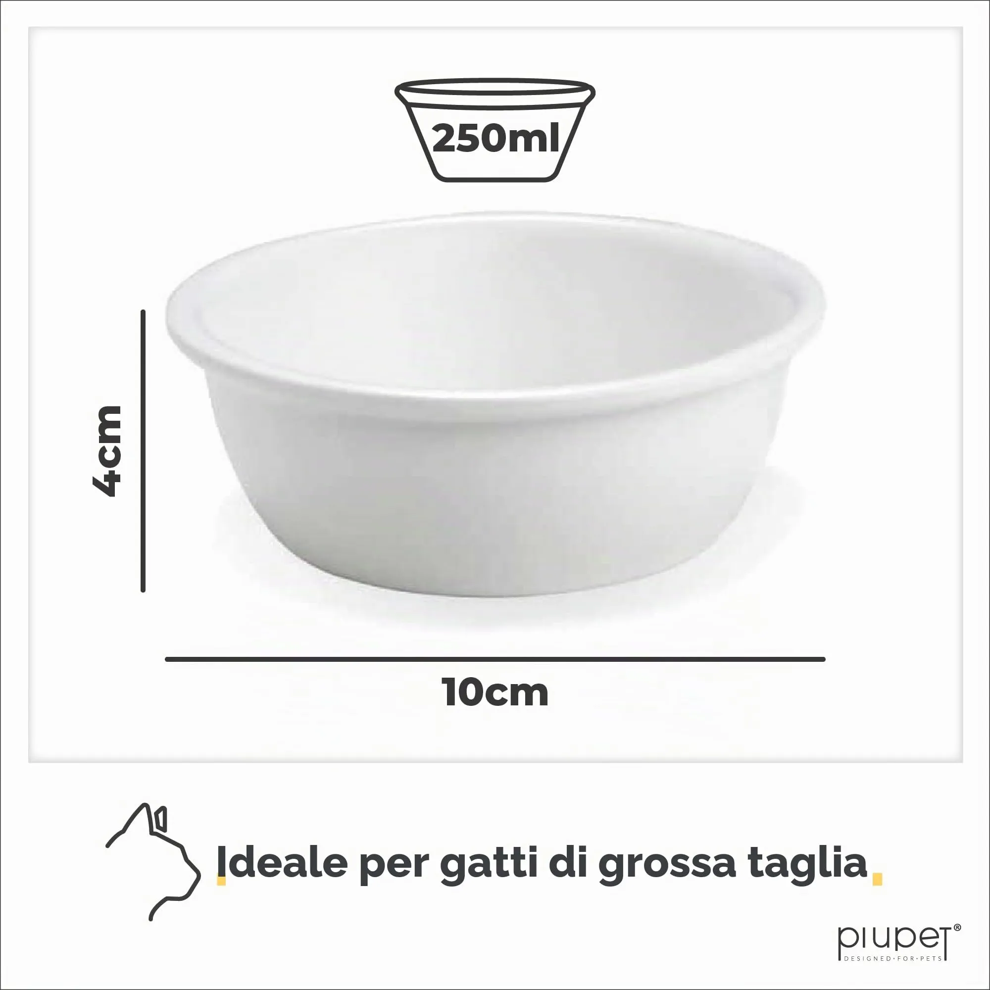 PiuPet® Set 3 Ciotole Rialzate per Gatti e Cani Piccoli, Ceramica - 250ml - immagine 5