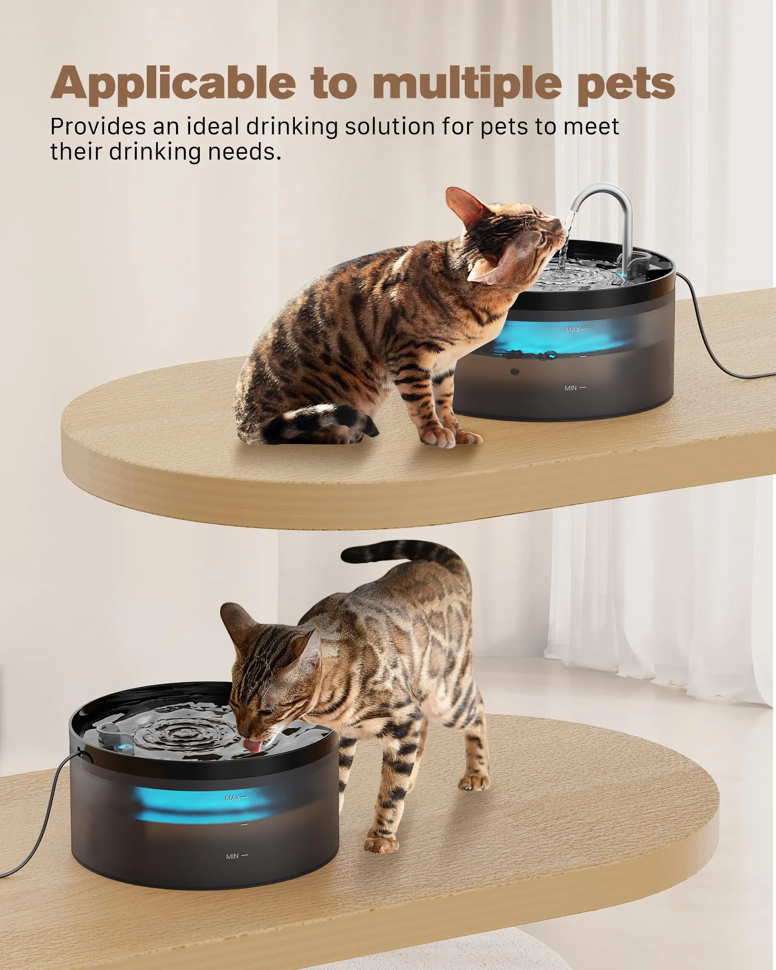 Fontanella per Gatti: 3.2L Fontana per Gatti automatico - Fontanella per Gattini silenziosa - Fontanelle Gatto con Luce LED - Filtrazione dell'acqua Fresca - immagine 8