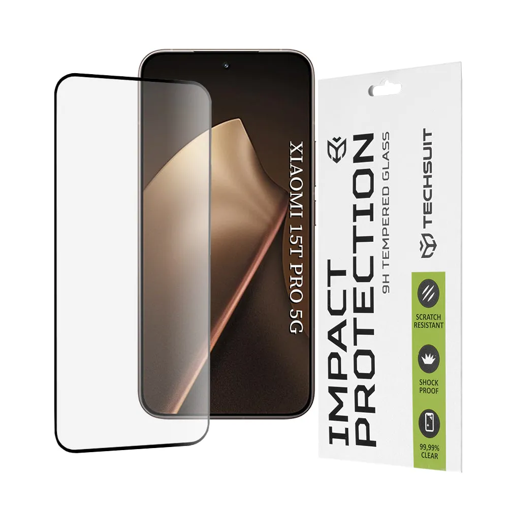 Pellicola protettiva per schermo Techsuit per Xiaomi 15T Pro, Vetro Temperato, Full Glue, 111D, Nera - immagine 1