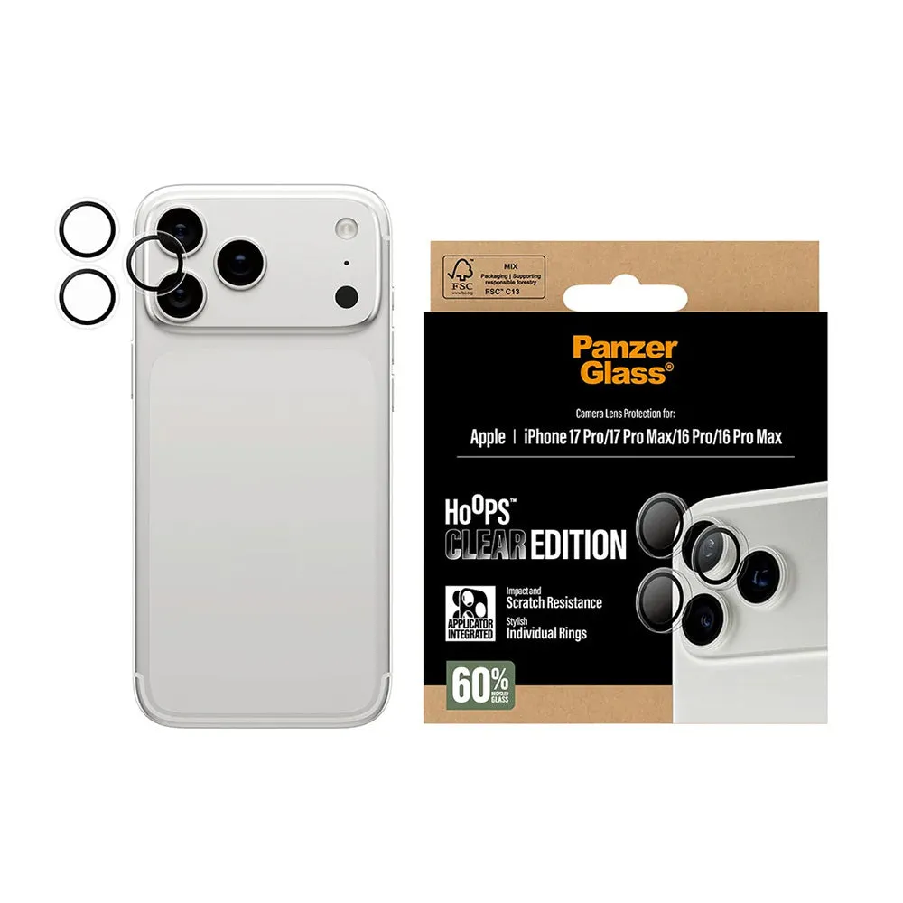 Pellicola protettiva per Fotocamera Posteriore PanzerGlass Hoops per Apple iPhone 17 Pro, Vetro Temperato, Trasparente - immagine 1