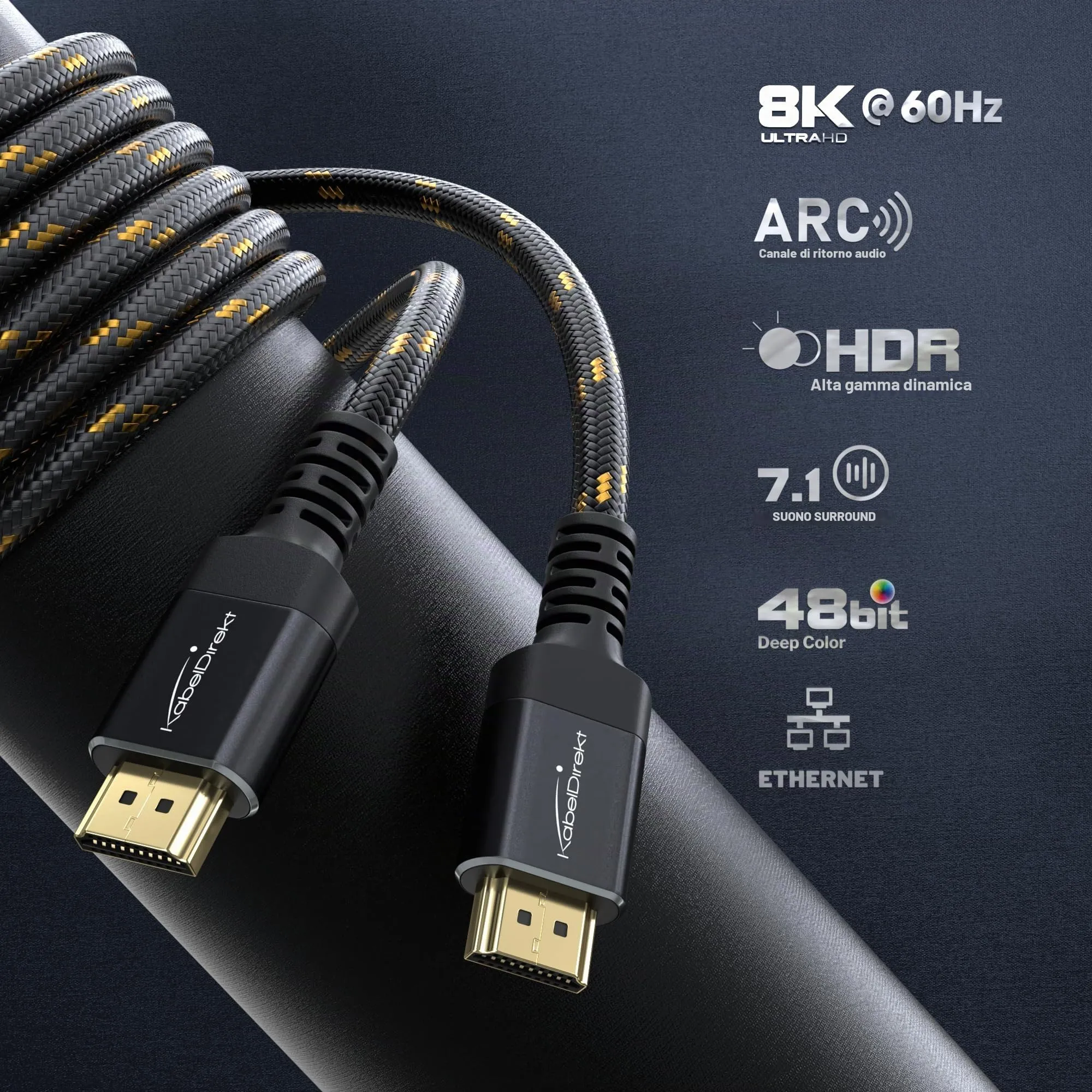 KabelDirekt – Cavo HDMI 2.1b 8K/4K – 1m, metallo - immagine 2