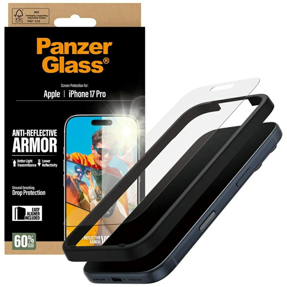 Pellicola protettiva Schermo Matte PanzerGlass Armor EasyAligner per Apple iPhone 17 Pro, Vetro Temperato, Full Glue - immagine 1