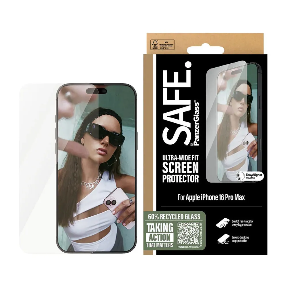 Pellicola Protettiva Schermo PanzerGlass Safe. Ultra-Wide Fit per Apple iPhone 16 Pro Max, Vetro Temperato, Full Glue. - immagine 1