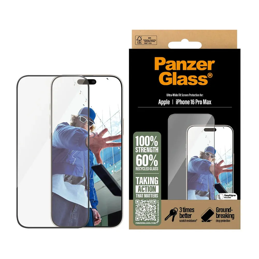 Pellicola protettiva schermo PanzerGlass Ultra-Wide Fit per Apple iPhone 16 Pro Max, Vetro Temperato, Full Glue, Nera - immagine 1