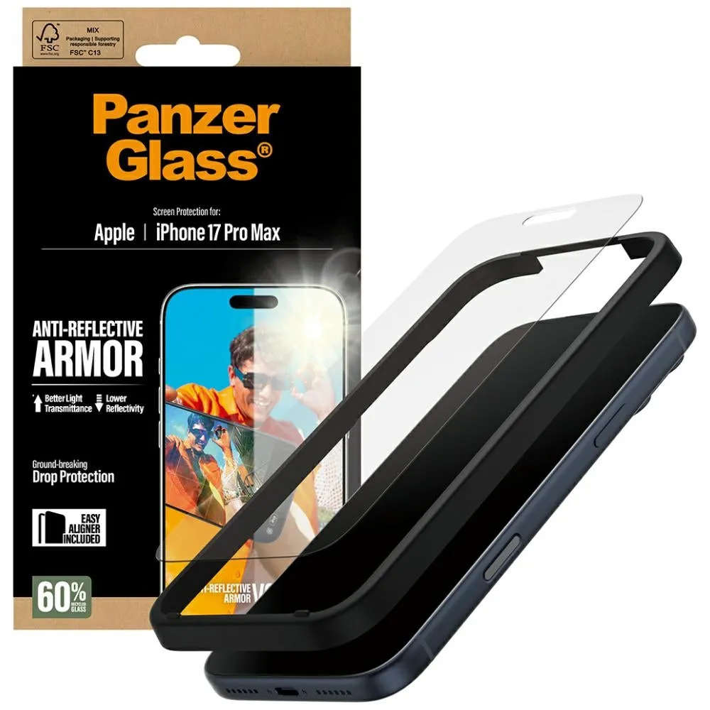 Pellicola protettiva per schermo Matte PanzerGlass Armor EasyAligner per Apple 17 Pro Max, Vetro Temperato, Colla Totale - immagine 1