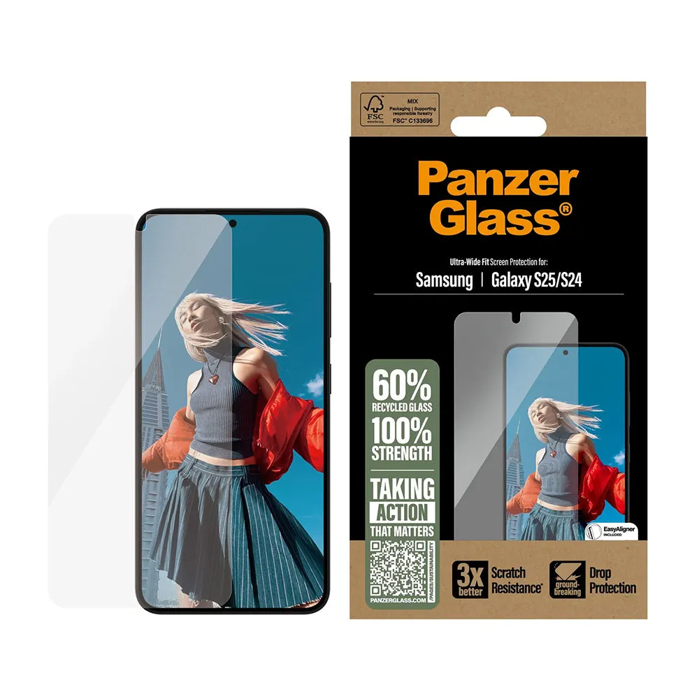 Pellicola Protettiva Schermo PanzerGlass Ultra-Wide Fit per Samsung Galaxy S25 S931 / S24 S921, Vetro Temperato, Full Glue - immagine 1