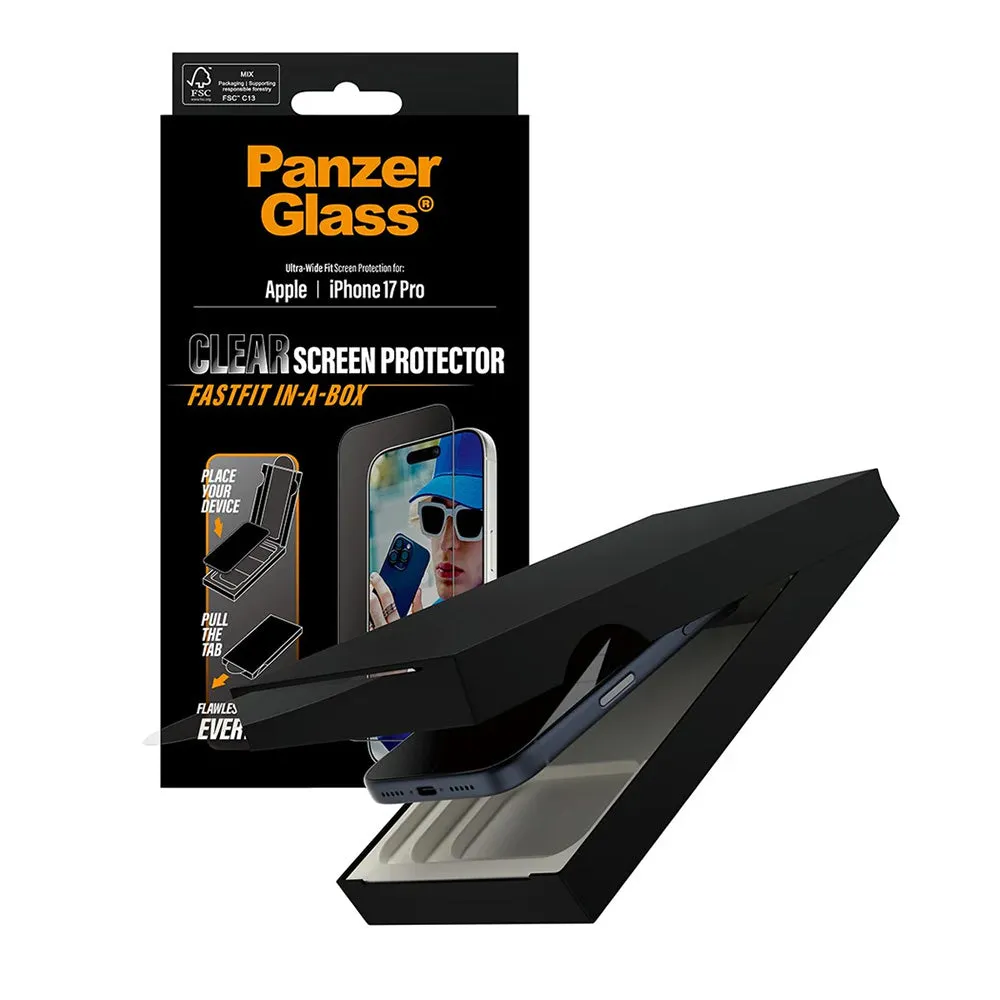 Pellicola Protettiva Schermo PanzerGlass Ultra-Wide Fit Fastfit per Apple iPhone 17 Pro, Vetro Temperato, Full Glue, Nera - immagine 1