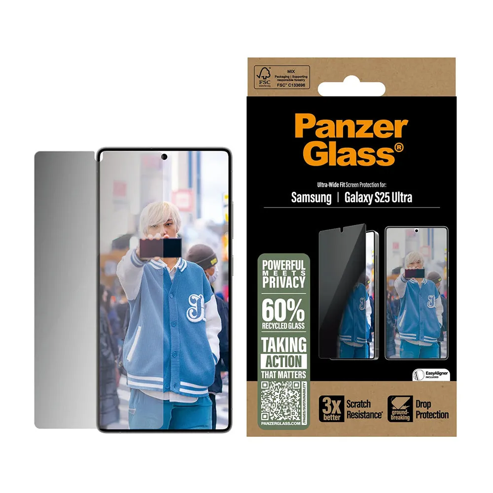 Pellicola Protettiva Schermo Privacy PanzerGlass Ultra-Wide Fit per Samsung Galaxy S25 Ultra S938, Vetro Temperato, Full Glue - immagine 1
